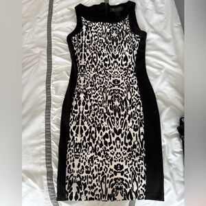 Kardashian Kollection Black & White Leopard Print Midi Sheath Dress